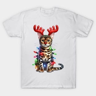 Christmas Red Nose Bengal Cat T-Shirt